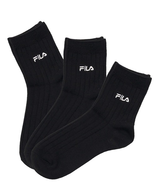 FILA（フィラ）の「FILA フィラ 靴下 リブソックス ロゴ刺繍 無地 スクールソックス 3足セット 3P（ソックス/靴下・レディース・ホワイト/ネイビー/ブラック・23-25cm）」の2枚目の写真