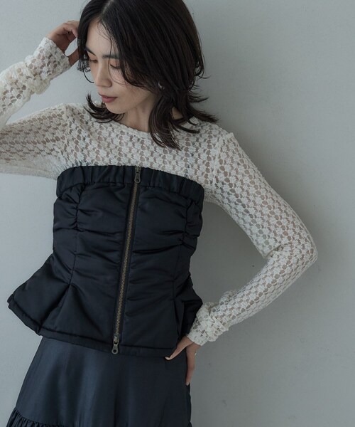 GALLEST(ギャレスト)の「バックカットアウトレースカットソー(Tシャツ/カットソー・レディース・ブラウン系その他/ブラック/オフホワイト・38)」の6枚目の写真