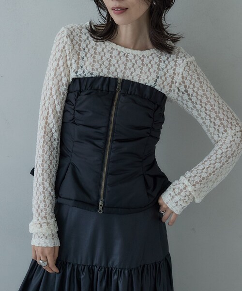 GALLEST(ギャレスト)の「バックカットアウトレースカットソー(Tシャツ/カットソー・レディース・ブラウン系その他/ブラック/オフホワイト・38)」の7枚目の写真