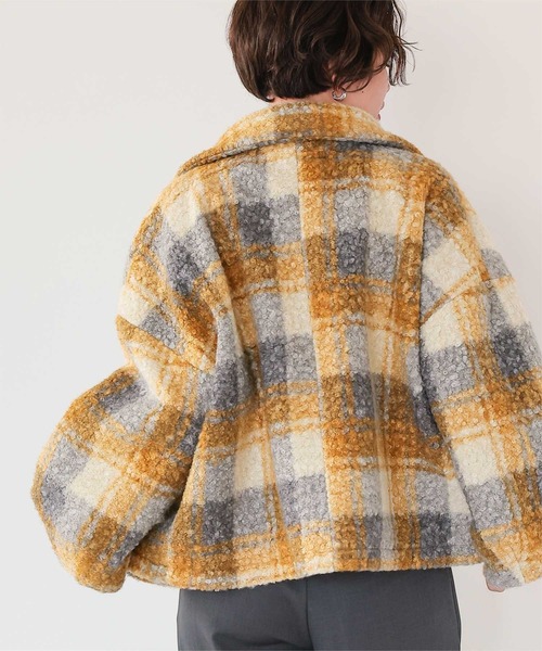 セール】チェックボアショートジャケット/アウター（ダウンジャケット