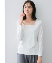 7days Life Styling | 透け対策シルケット加工ダブルフロントスクエアネック長袖トップス<大きいサイズ有>(Tシャツ/カットソー)