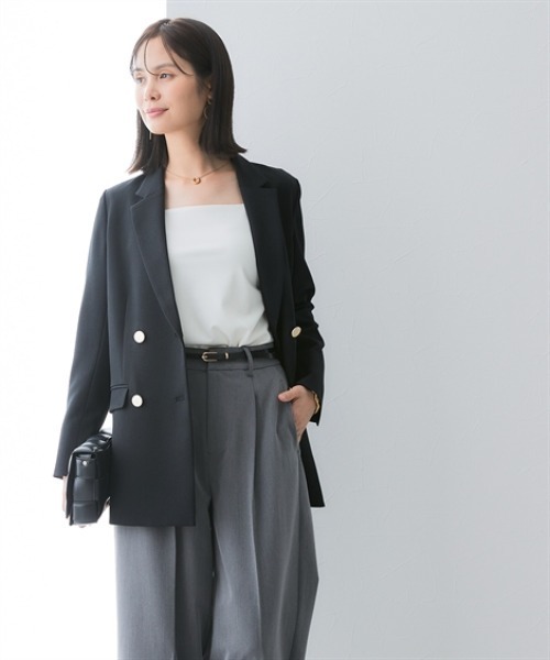 7days Life Styling(セブンデイズライフスタイリング)の「透け対策シルケット加工ダブルフロントスクエアネック長袖トップス<大きいサイズ有>(Tシャツ/カットソー・レディース・オフホワイト/ブラック・M/L/LL/3L)」の5枚目の写真