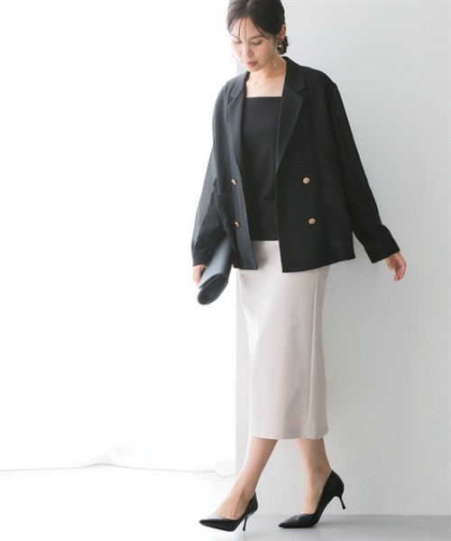 7days Life Styling(セブンデイズライフスタイリング)の「透け対策シルケット加工ダブルフロントスクエアネック長袖トップス<大きいサイズ有>(Tシャツ/カットソー・レディース・オフホワイト/ブラック・M/L/LL/3L)」の9枚目の写真