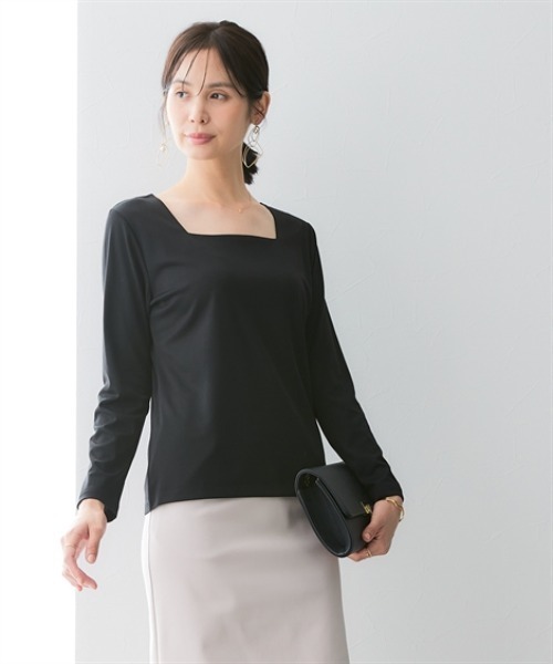 セール】透け対策シルケット加工ダブルフロントスクエアネック長袖