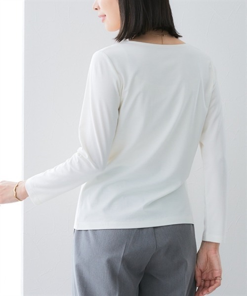 7days Life Styling(セブンデイズライフスタイリング)の「透け対策シルケット加工ダブルフロントスクエアネック長袖トップス<大きいサイズ有>(Tシャツ/カットソー・レディース・オフホワイト/ブラック・M/L/LL/3L)」の12枚目の写真