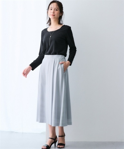 7days Life Styling（セブンデイズライフスタイリング）の「【選べる首元デザイン】透け対策　シルケット加工ダブルフロント長袖トップス（Tシャツ/カットソー・レディース・オフホワイト/ブラック・M/L/LL/3L）」の15枚目の写真