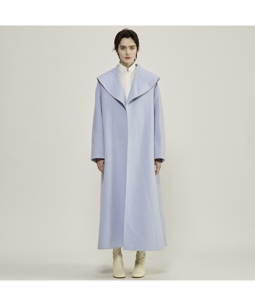 CURRENTAGE(カレンテージ)の「Double face cloth long coat(ステンカラーコート・レディース・サックスブルー/チェック・FREE)」の3枚目の写真