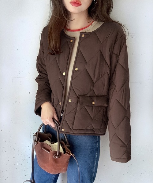 セール】金釦キルティングジャケット（ノーカラージャケット）｜LAUIR