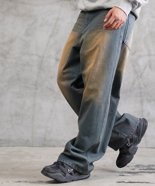 12.5オンス オーバーダイ ハードウォッシュ ユーズド加工 ワイドデニム