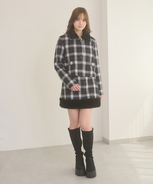 ジャケット・アウター front design check pattern hooded jacket セール】plaid pattern short jacket / チェックショートジャケット