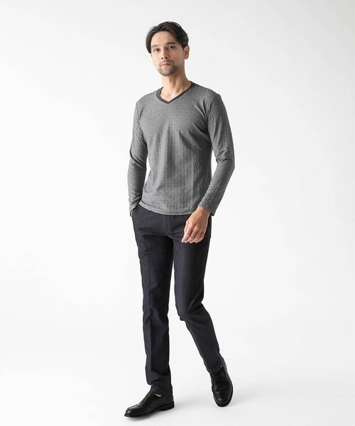 MICHEL KLEIN HOMME (ミッシェルクランオム)の「《日本製》レンガ柄Vネック長袖カットソー(Tシャツ/カットソー・メンズ・ライトグレー/レッド/ダークグレー・MEDIUM/LARGE/X-LARGE)」の13枚目の写真
