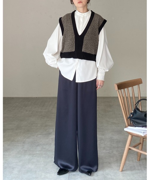 セール】ミックスカラー配色ループヤーン深vネックニットベスト