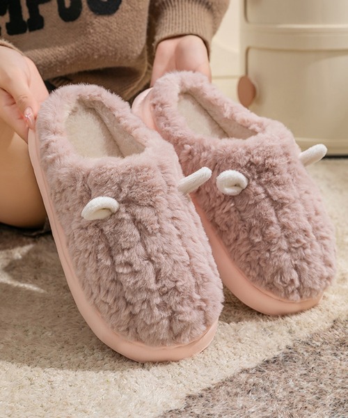 DAY CLOSET（デイ クローゼット）の「【男女兼用/滑り止め付き/起毛/軽量】ふわふわ淡色フェイクファー耳付きボアスリッパ レディース メンズ（ルームシューズ/スリッパ・レディース・ブラウン/グリーン/ピンク/ホワイト/グレー・27cm/26cm/23cm/25cm/24cm）」の5枚目の写真