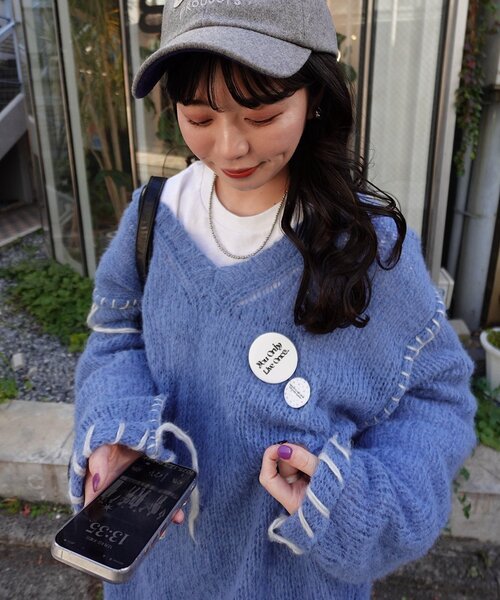 Kastane（カスタネ）の「【S.Mサイズ展開】ブラインドステッチニット（ニット/セーター・レディース・ピンク/アイボリー/ブルー・SMALL/MEDIUM）」の8枚目の写真