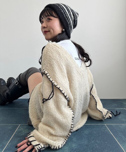 Kastane（カスタネ）の「【S.Mサイズ展開】ブラインドステッチニット（ニット/セーター・レディース・ピンク/アイボリー/ブルー・SMALL/MEDIUM）」の17枚目の写真