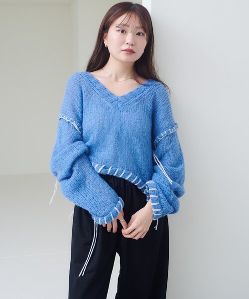 セール】【S.Mサイズ展開】ブラインドステッチニット（ニット/セーター