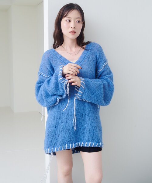 セール】【S.Mサイズ展開】ブラインドステッチニット（ニット/セーター