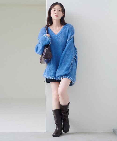 セール】【S.Mサイズ展開】ブラインドステッチニット（ニット/セーター