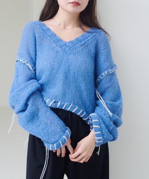 セール】【S.Mサイズ展開】ブラインドステッチニット（ニット/セーター