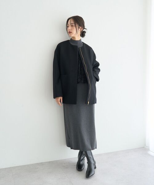 YECCA VECCA（イェッカヴェッカ）の「【国産ウール使用】ノーカラーミドル丈ウールコート（ノーカラーコート・レディース・ブラック/ライトベージュ・FREE）」の19枚目の写真