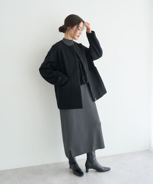 YECCA VECCA（イェッカヴェッカ）の「【国産ウール使用】ノーカラーミドル丈ウールコート（ノーカラーコート・レディース・ブラック/ライトベージュ・FREE）」の18枚目の写真