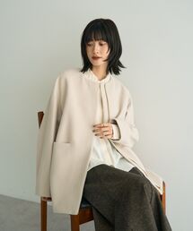 YECCA VECCA | 【国産ウール使用】ノーカラーミドル丈ウールコート(ノーカラーコート)