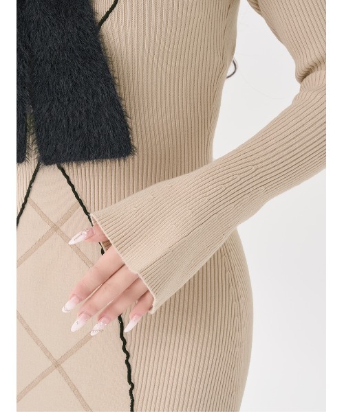 リボンステッチニットロングワンピース（ワンピース）｜Darich