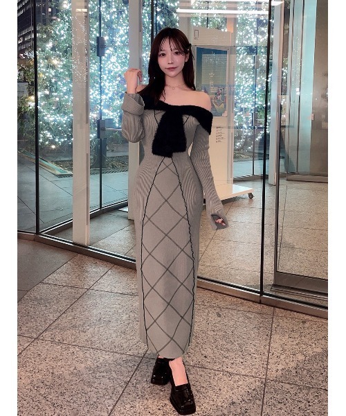 リボンステッチニットロングワンピース（ワンピース）｜Darich