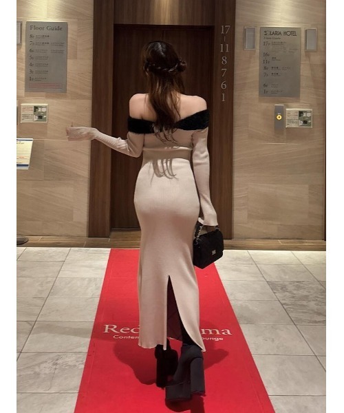 リボンステッチニットロングワンピース（ワンピース）｜Darich