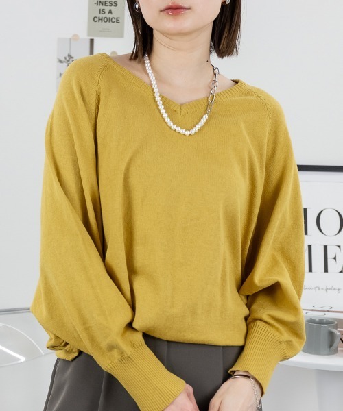 セール】Vネックドルマン綿ニット プルオーバー セーター カーディガン