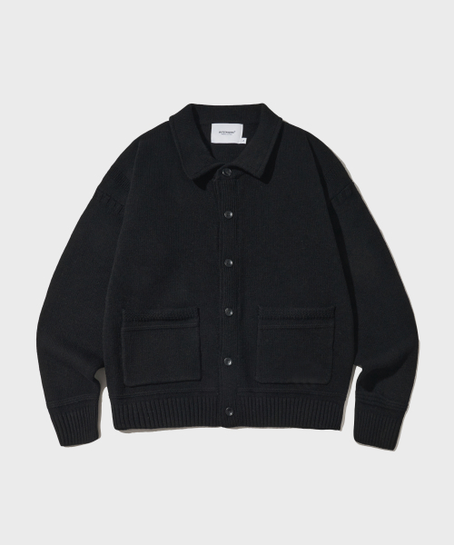 Ламсвул — кардиган с фишерским воротником, черный (Lambswool Fisherman Collar Cardigan)