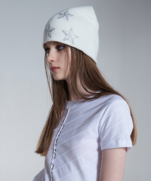 Star crystal cubic Beanie [Ivory]（ニットキャップ/ビーニー