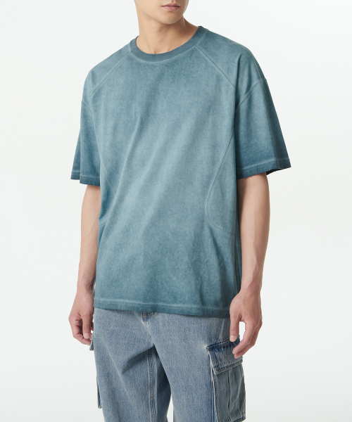 MUSINSA STANDARD（ムシンサスタンダード）の「ルナ ダイング ストラクチャード オーバーサイズ クルーネック Tシャツ [フェイドブルー]（Tシャツ/カットソー・メンズ・その他・XX-LARGE/LARGE/MEDIUM/SMALL/X-LARGE）」の2枚目の写真
