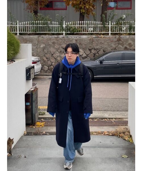 セール】ボストンウールバルマカンロングコート_ネイビー（チェスター