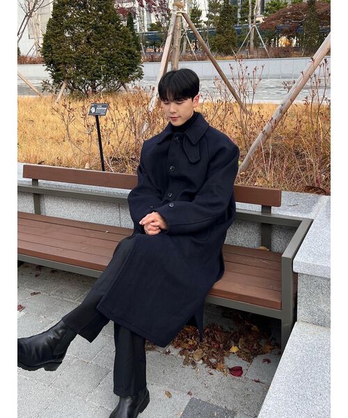 セール】ボストンウールバルマカンロングコート_ネイビー（チェスター