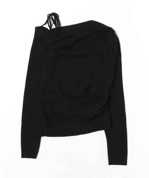 Anely(アネリー)の「リボン ストラップ ワンショルダー ニット トップス(ニット/セーター・レディース・ピンク/ブラック・FREE)」の3枚目の写真