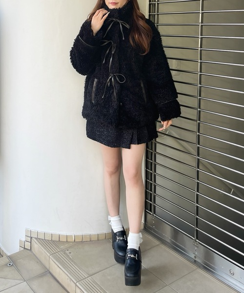 one way（ワンウェイ）の「リボンボアジャケット（ダウンジャケット/コート・レディース・ホワイト/アイボリー/ブラック/グレー・FREE）」の8枚目の写真