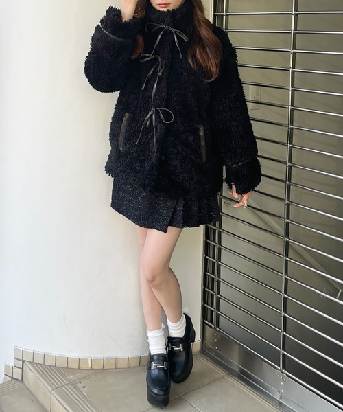 one way（ワンウェイ）の「リボンボアジャケット（ダウンジャケット/コート・レディース・ホワイト/アイボリー/ブラック/グレー・FREE）」の9枚目の写真