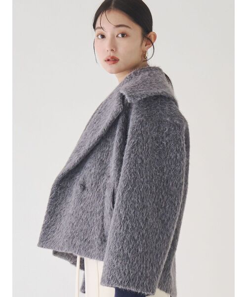 セール】フェイクフェザーワイドカラーショートコート（その他アウター