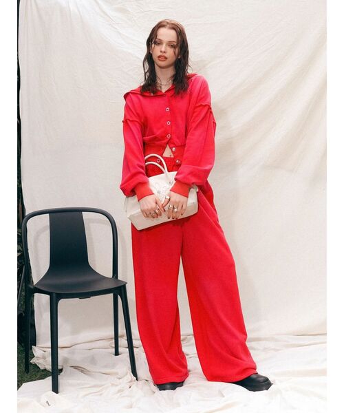 EVRIS（エヴリス）の「パウダースウェットワイドパンツ【セットアップ着用可能】（スウェットパンツ・レディース・アイボリー/ブラック/レッド/ブラウン・FREE）」の8枚目の写真