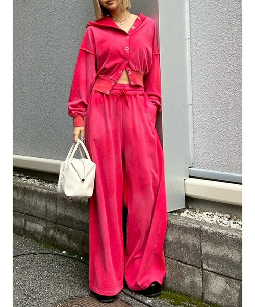 EVRIS（エヴリス）の「パウダースウェットワイドパンツ【セットアップ着用可能】（スウェットパンツ・レディース・アイボリー/ブラック/レッド/ブラウン・FREE）」の11枚目の写真