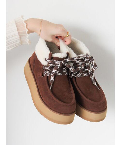 ehka sopo(エヘカソポ)の「ボアモカシン(ブーツ・レディース・ブラウン/キナリ/ベージュ・M/L)」の2枚目の写真