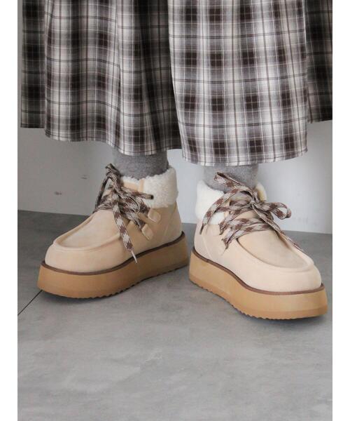 ehka sopo(エヘカソポ)の「ボアモカシン(ブーツ・レディース・ブラウン/キナリ/ベージュ・M/L)」の6枚目の写真