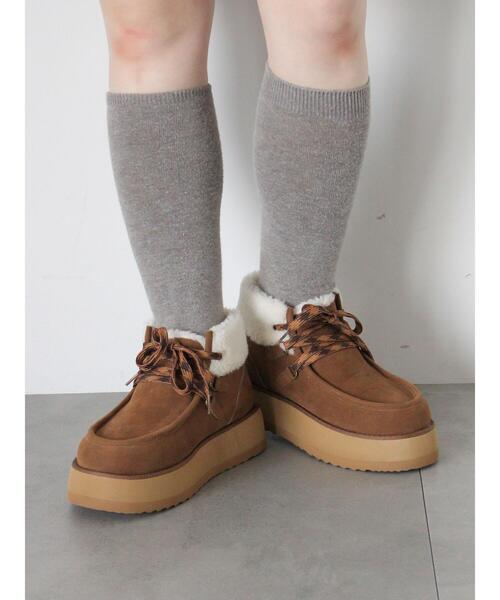 ehka sopo(エヘカソポ)の「ボアモカシン(ブーツ・レディース・ブラウン/キナリ/ベージュ・M/L)」の8枚目の写真