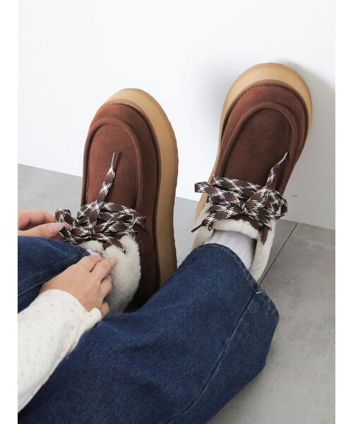 ehka sopo(エヘカソポ)の「ボアモカシン(ブーツ・レディース・ブラウン/キナリ/ベージュ・M/L)」の13枚目の写真