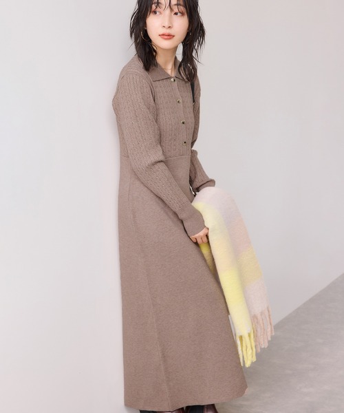 VIS（ビス）の「ポロケーブルモチモチニットワンピース（ワンピース・レディース・オフホワイト/ネイビー/ベージュ系その他・FREE）」の3枚目の写真