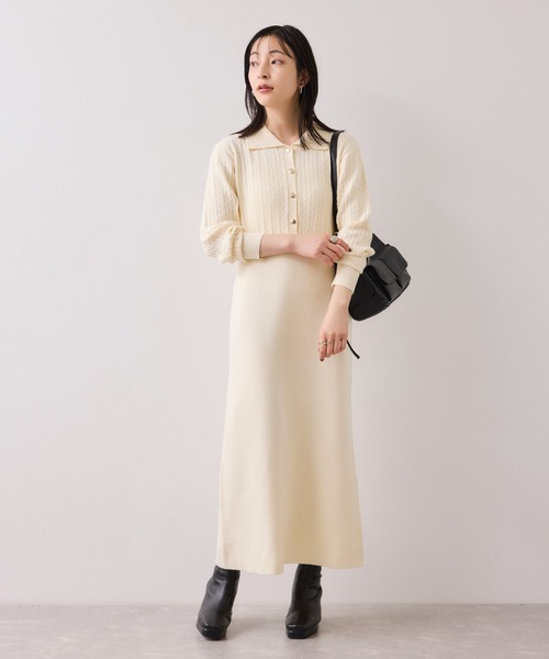 VIS（ビス）の「ポロケーブルモチモチニットワンピース（ワンピース・レディース・オフホワイト/ネイビー/ベージュ系その他・FREE）」の2枚目の写真