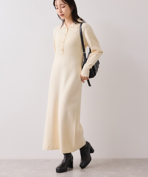 VIS（ビス）の「ポロケーブルモチモチニットワンピース（ワンピース・レディース・オフホワイト/ネイビー/ベージュ系その他・FREE）」の9枚目の写真