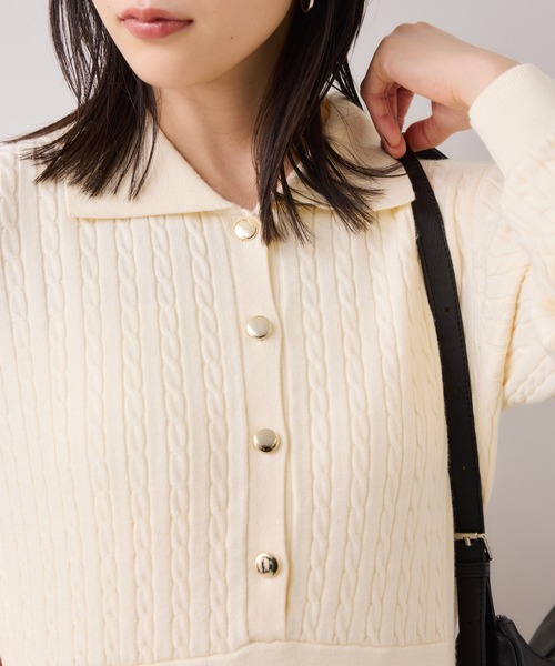 VIS（ビス）の「ポロケーブルモチモチニットワンピース（ワンピース・レディース・オフホワイト/ネイビー/ベージュ系その他・FREE）」の12枚目の写真