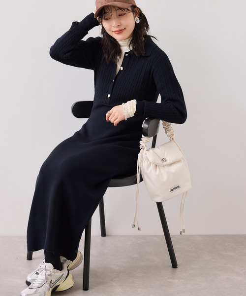 VIS（ビス）の「ポロケーブルモチモチニットワンピース（ワンピース・レディース・オフホワイト/ネイビー/ベージュ系その他・FREE）」の14枚目の写真